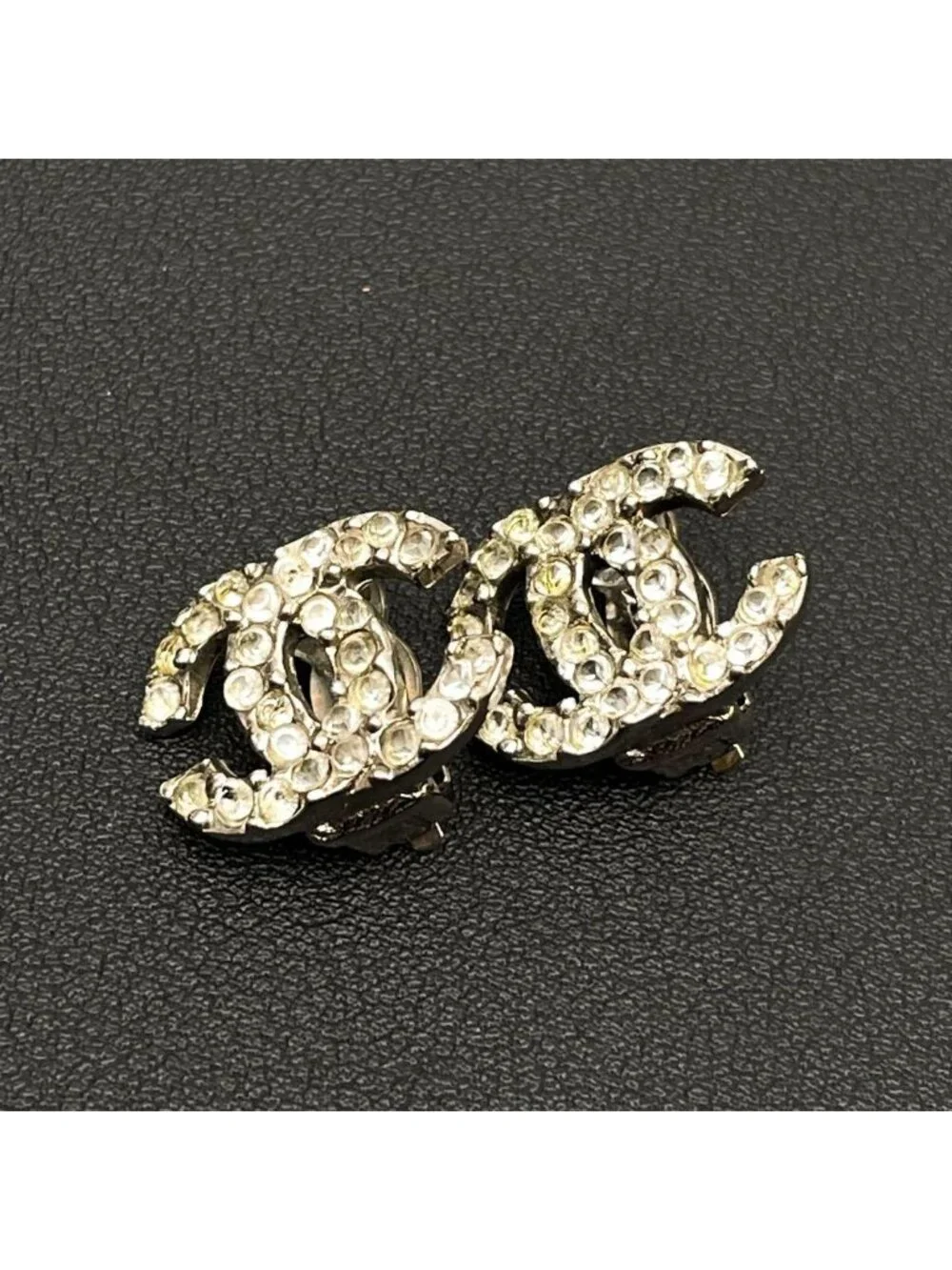 Chanel CC Logo Earrings 03A Rhinestone Icon Silver